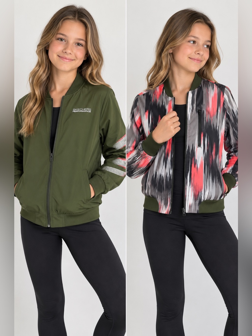 Skechers Girls Reversible Performance Jacket Olive Print Size 12